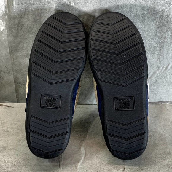 Isotoner Signature Men's Navy/Blue Microsuede Memory Foam Moccasin Slippers SZ L - Picture 9 of 16